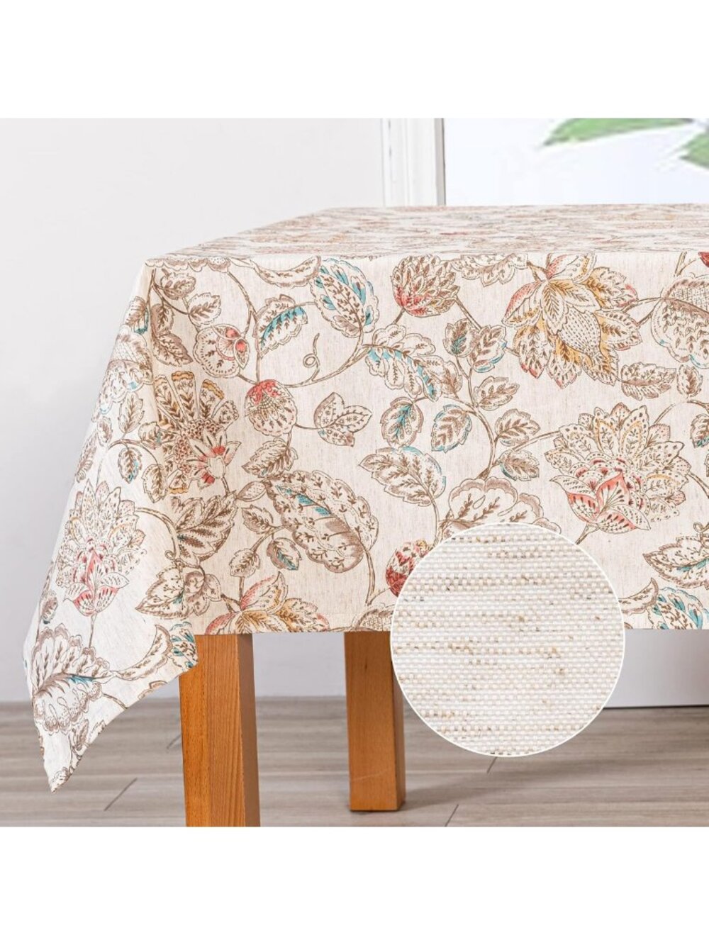Floral Linen Tablecloth 60x84" - Rustic Waterproof Fabric for Kitchen & Dining